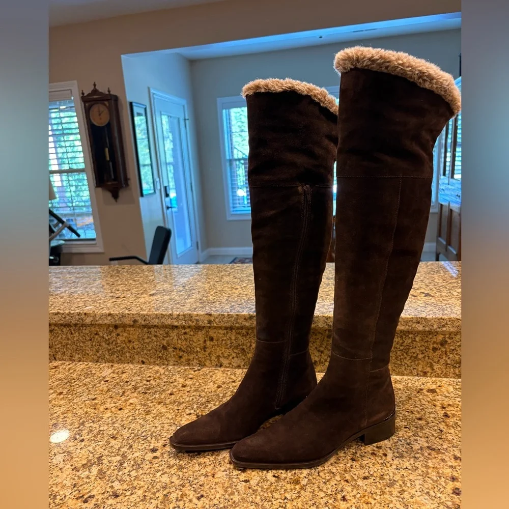 Aquatalia Suede Fur Lining Cuffed Over the Knee Riding  Boots Size 7 VGUC Italy